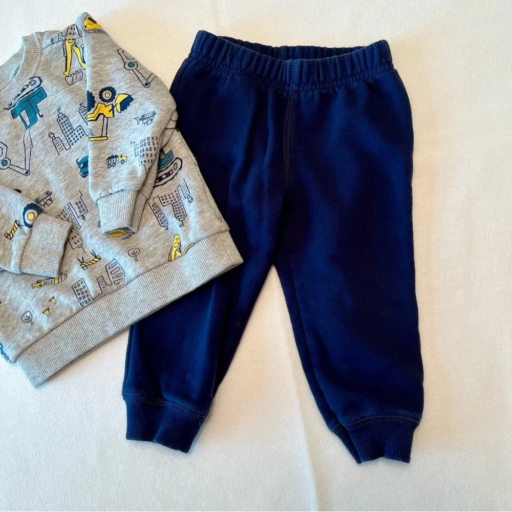 Carters Boys 2 Piece Construction Trucks Sweatshirt & Fleece Joggers Set 18M
